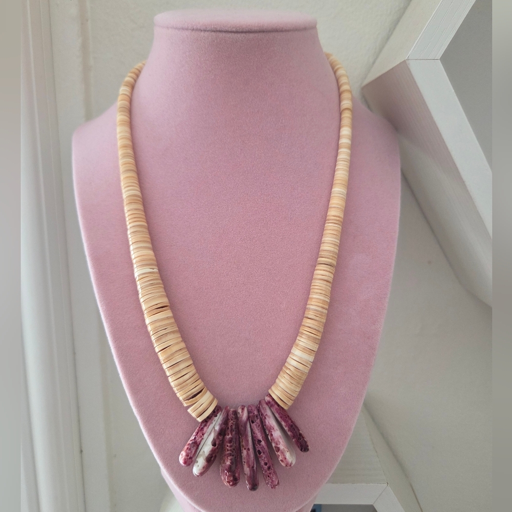 Melon Shell Heishi & Purple Spiny Oyster Necklace Boho Southwestern Western New
